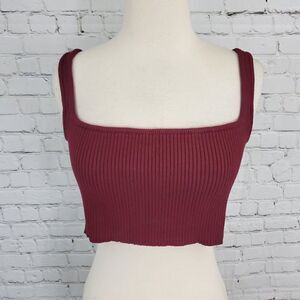 4SI3NNA NWT Burgundy Ribbed Cropped Top S